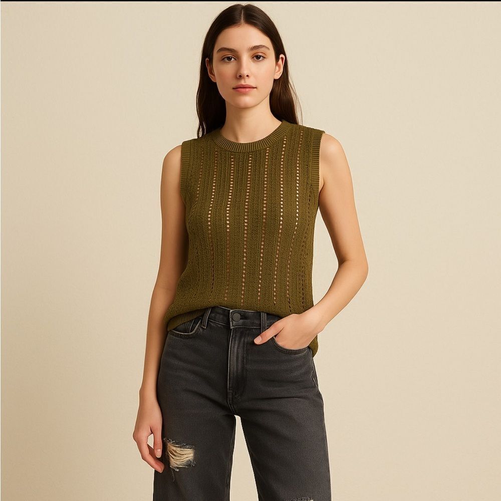 Uniqlo Olive Army Green Sleeveless Sweater